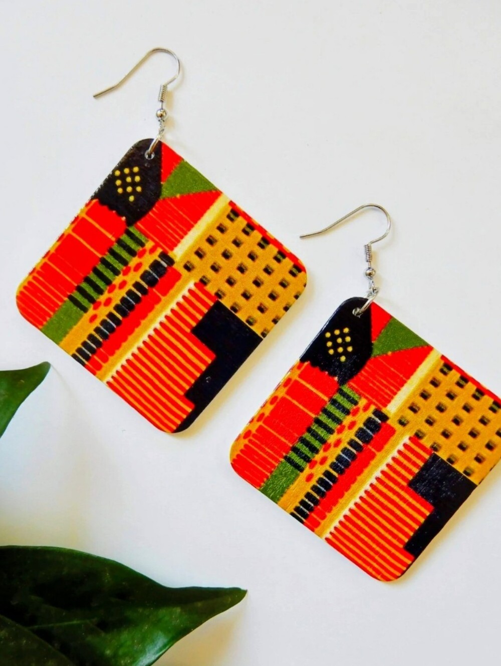 Wooden multicolored dangle earrings